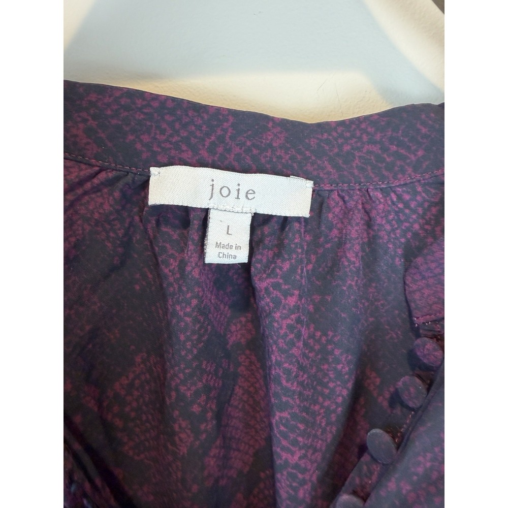 Joie Top Women's Long Sleeve Button Blouse Animal Print Purple Black Size L - Picture 6 of 7